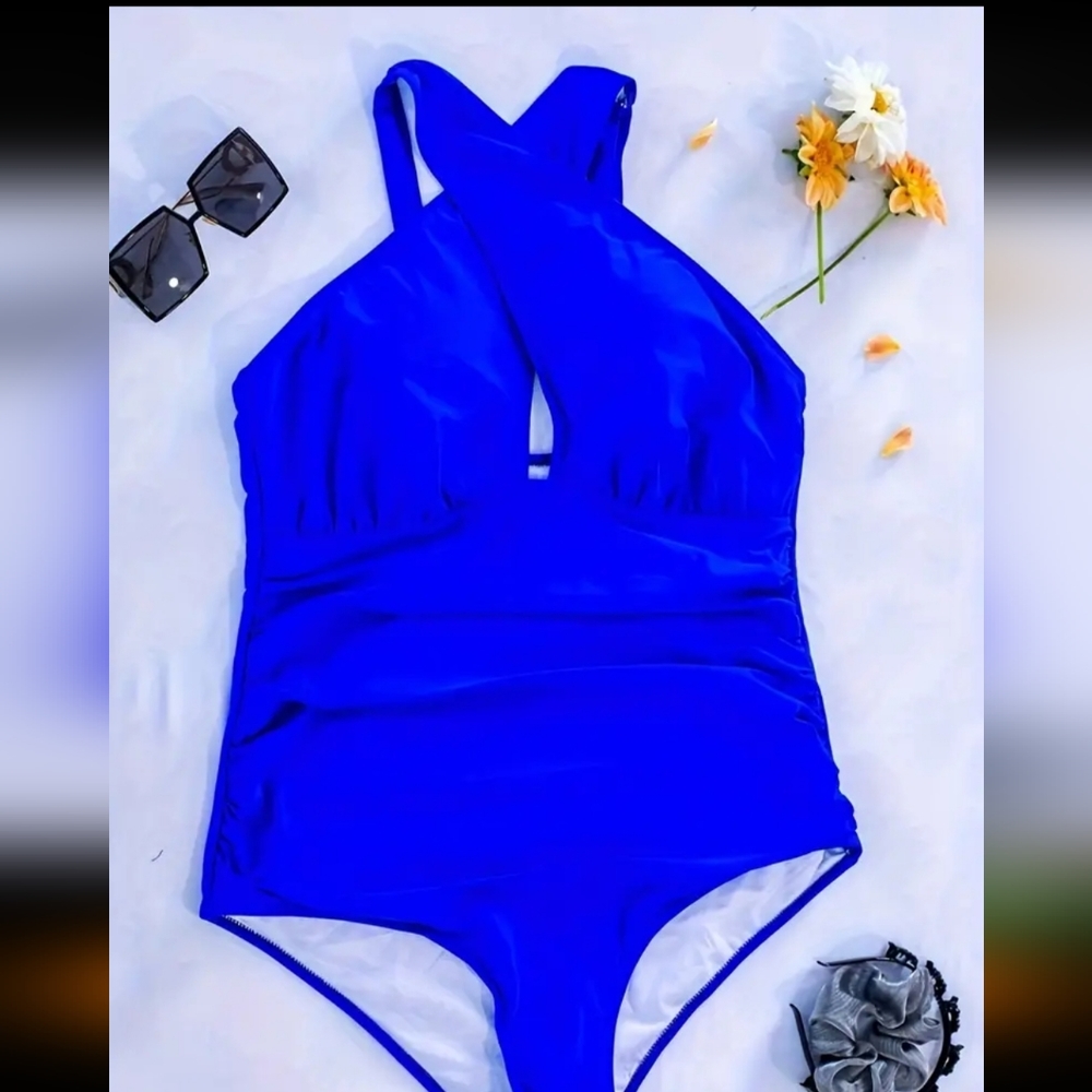 Plus curvy one piece swimsuit royal blue 4XL 20